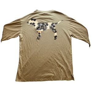 PINK Victoria's Secret Shirt Womens Medium Floral Dog Logo Olive Green Oversized